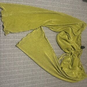 Pleated Olive Green Long Sleeve Crop Top